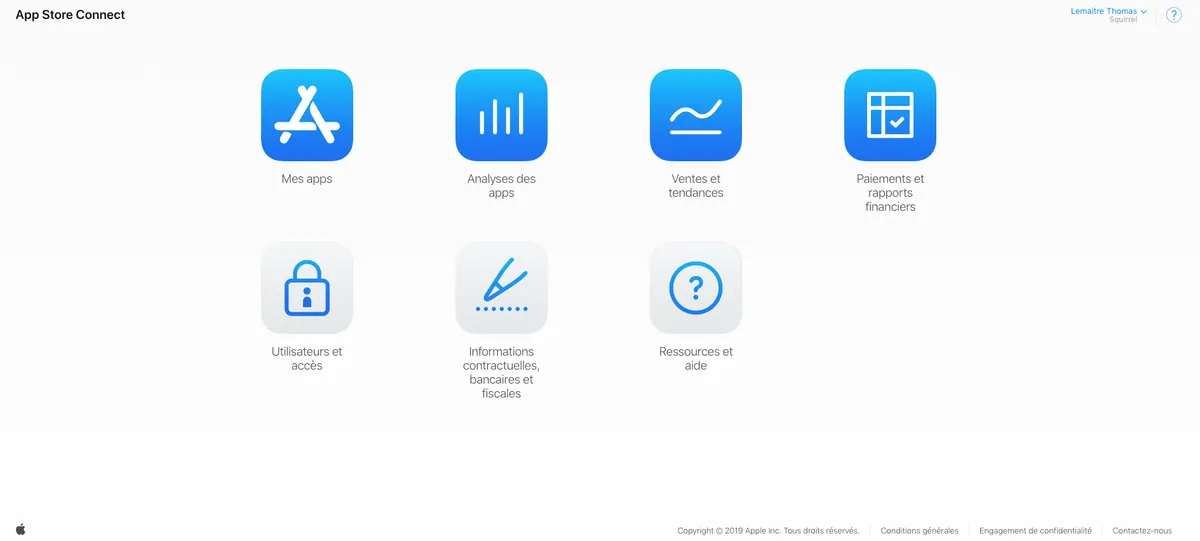 App Store Connect : liste « Mes applications » avant le transfert