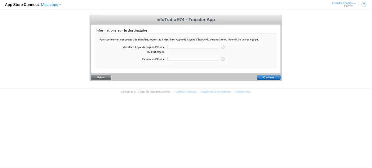 App Store Connect : vérification des critères de transfert de l’application