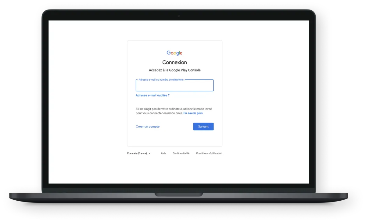 Connexion à la Google Play Console