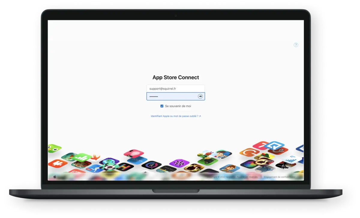 Page de connexion à App Store Connect
