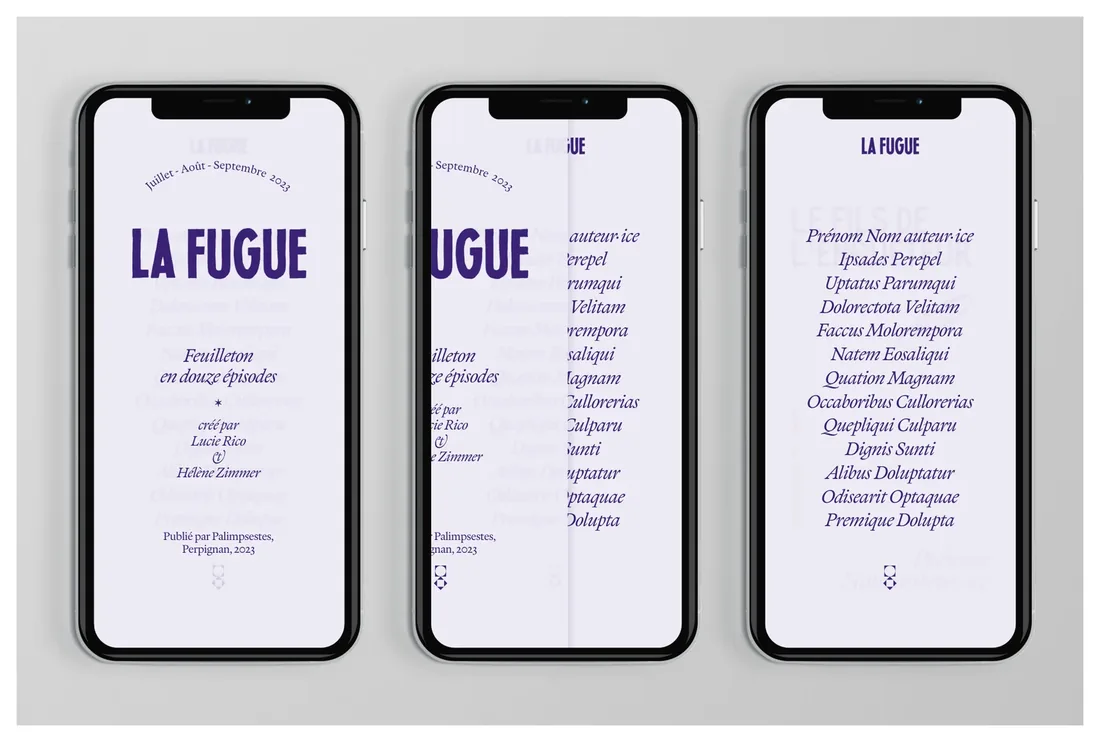 Écrans de couverture du feuilleton La Fugue dans l'application Méduses