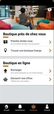 Application Orange et Moi Réunion développée par Squirrel : écran des boutiques