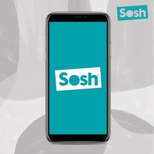 Application MySosh Réunion sur smartphone : écran de démarrage turquoise avec le logo Sosh