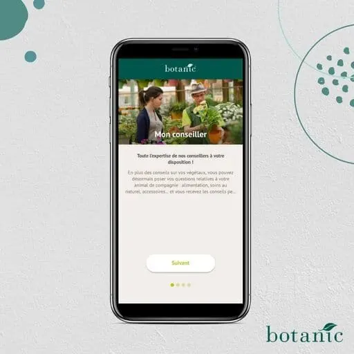 Application Botanic : étape de présentation Mon conseiller pour poser ses questions sur ses végétaux et son animal de compagnie