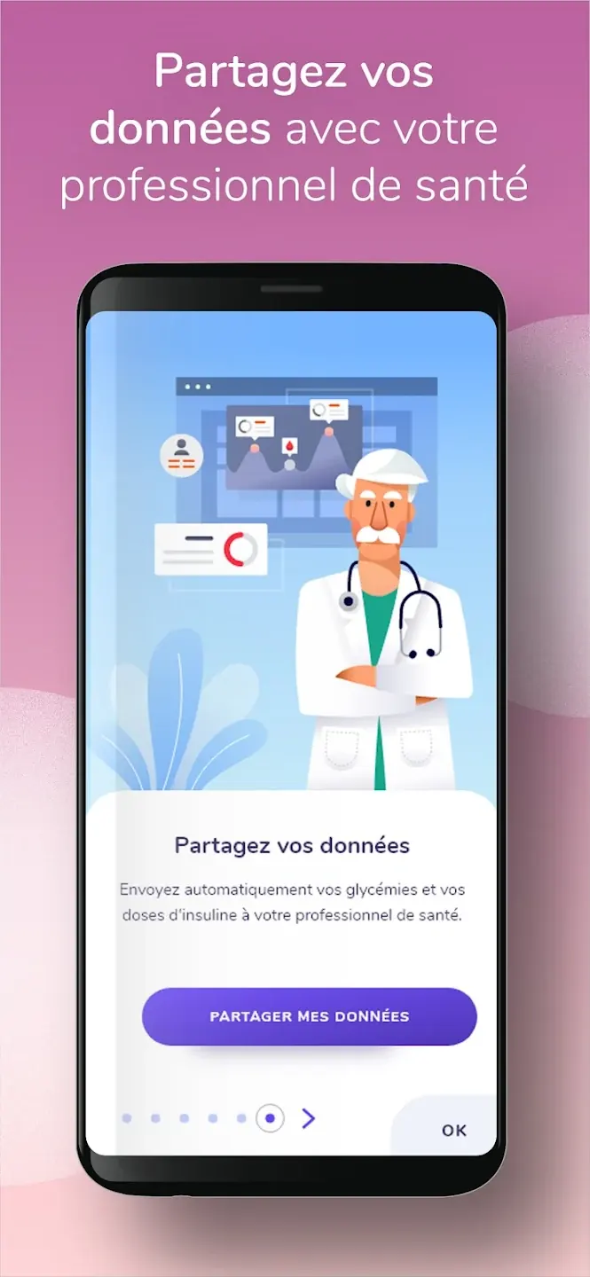 Application Gluci-Chek : présentation du partage automatique des glycémies et doses d'insuline avec son professionnel de santé