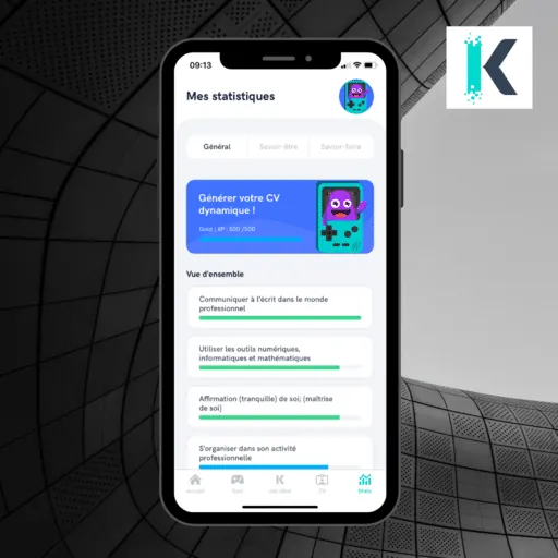 Application Koann : statistiques des compétences de l'utilisateur et invitation à générer son CV dynamique