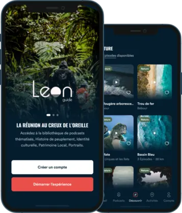 Application Léon Guide : accueil pour découvrir La Réunion en podcasts et liste d'épisodes de la thématique nature