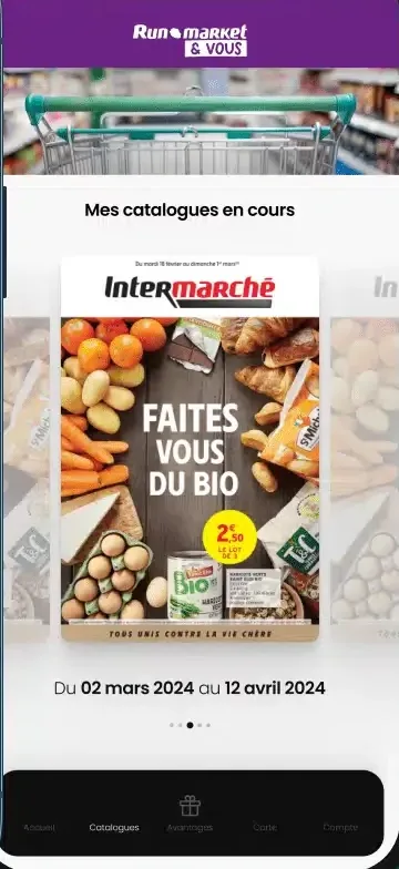 Application Run Market : écran des catalogues en cours