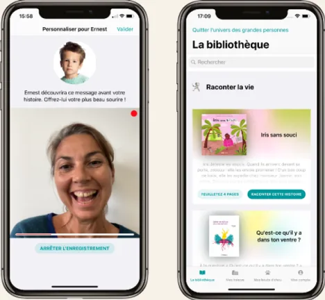 Application Story Enjoy : enregistrement vidéo d'un message personnalisé pour l'enfant et bibliothèque d'histoires à raconter